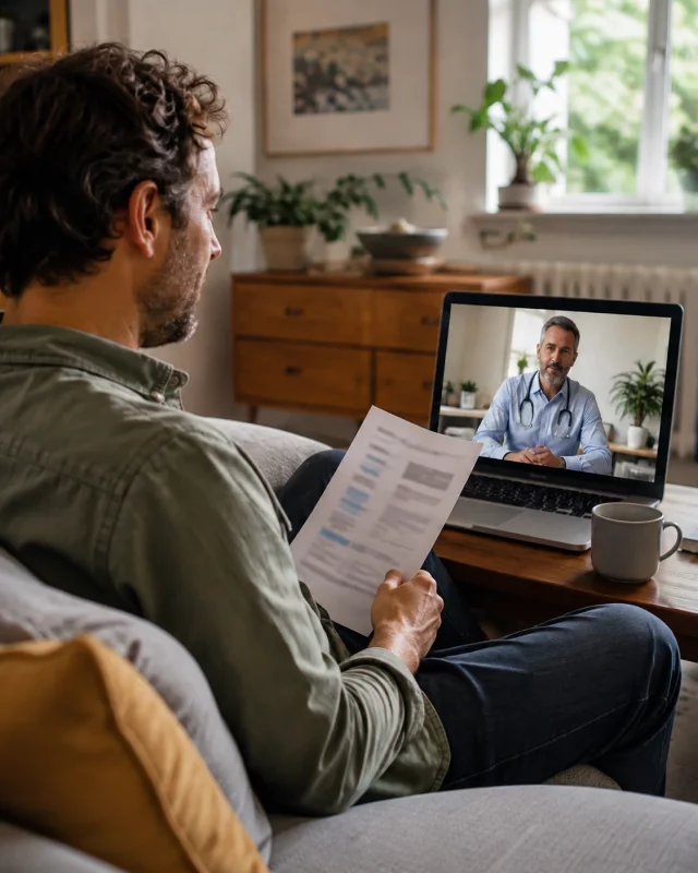 Patient discussing health test results during a GP Video Consultation