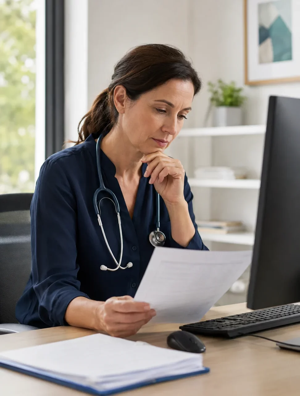 GP reviewing a patient's health test results